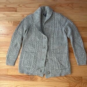 Lands’ End Wool blend shawl collar cable knit Women’s size 10-12